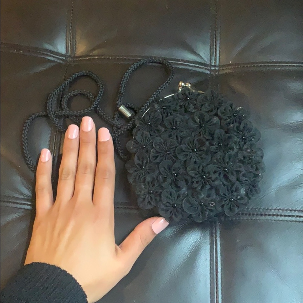 Tiny Black Flowered Shoulder Bag - image 4